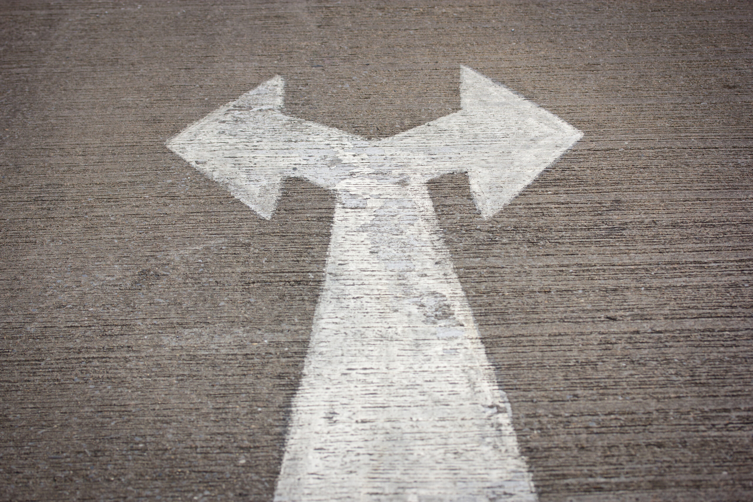 Left and right road sign on the road